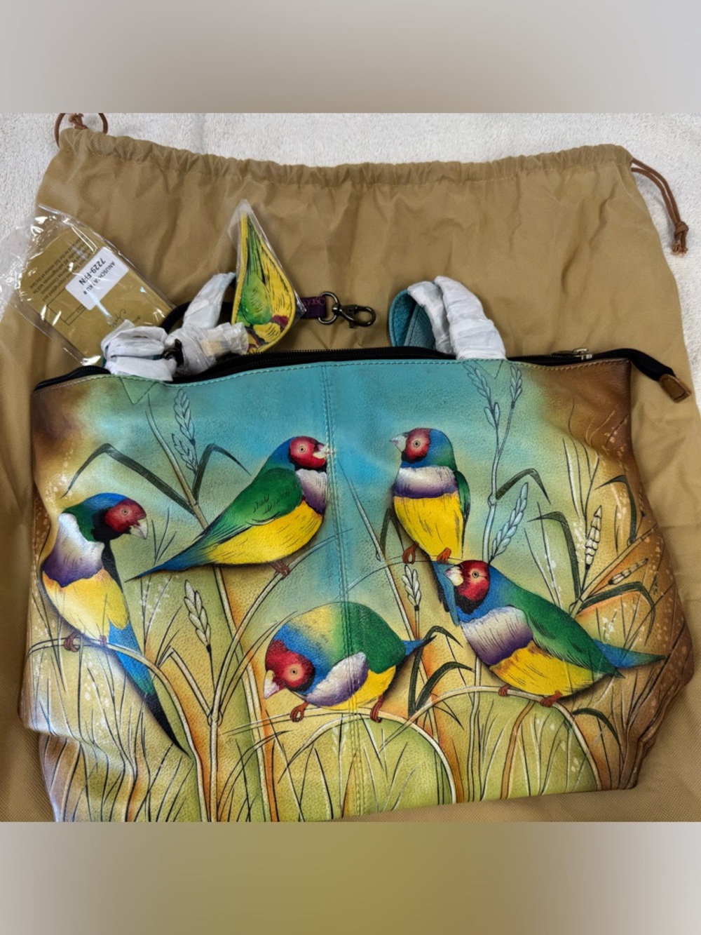 Anuschka Gouldian Finch Tote Bag - Green/Yellow/Blue